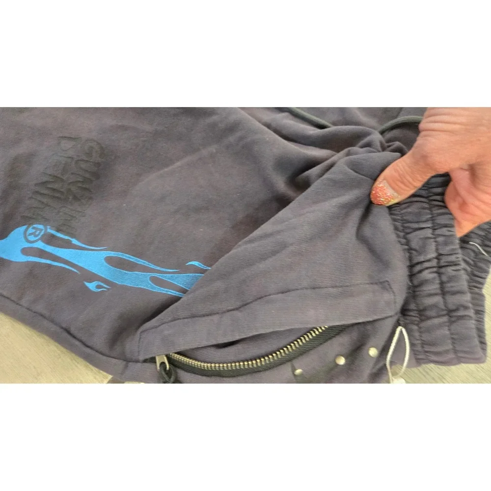 Gunzinii Denim & Co Blue Flame Barbed Wire Sweatpants Black Y2K Streetwear -M